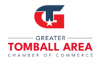 Greater Tomball Area Chamber of Commerce logo with blue and red design elements, featuring a star in the center.