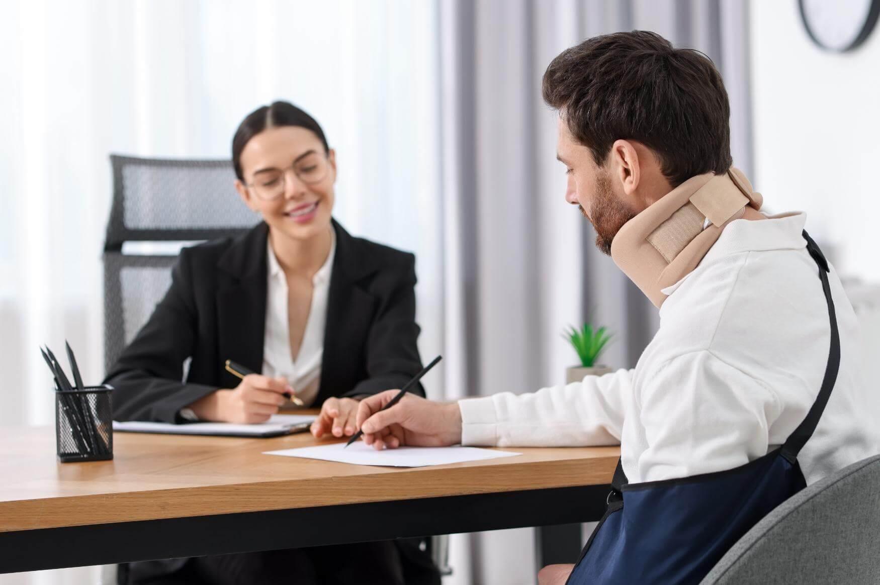 Woman consulting lawyer about injury settlement offer